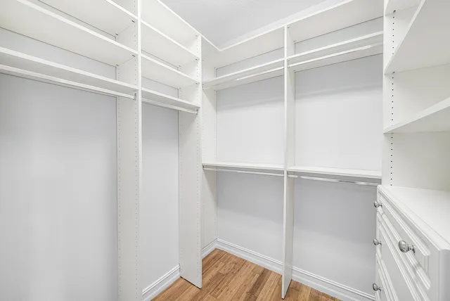 a view of an empty walk in closet