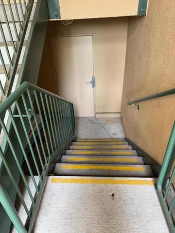 a view of a street with a patio