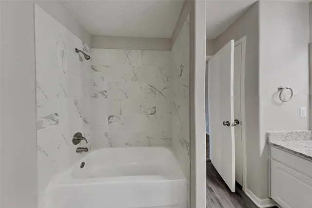 a bathroom with a bathtub