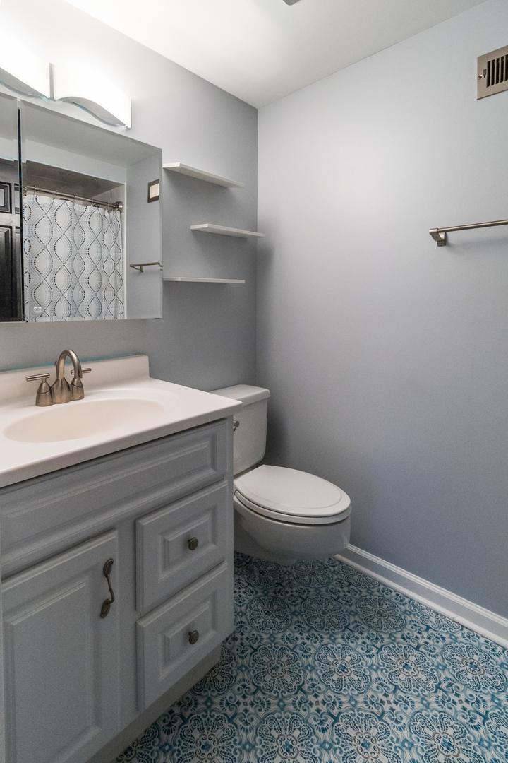 3427 Vollmer Road, Unit 205 Flossmoor, IL 60422 - Photo 17 of 30 a bathroom with a sink a toilet and mirror