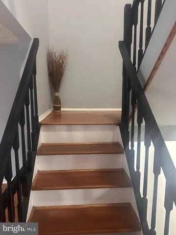 a view of staircase with wooden floor and stairs