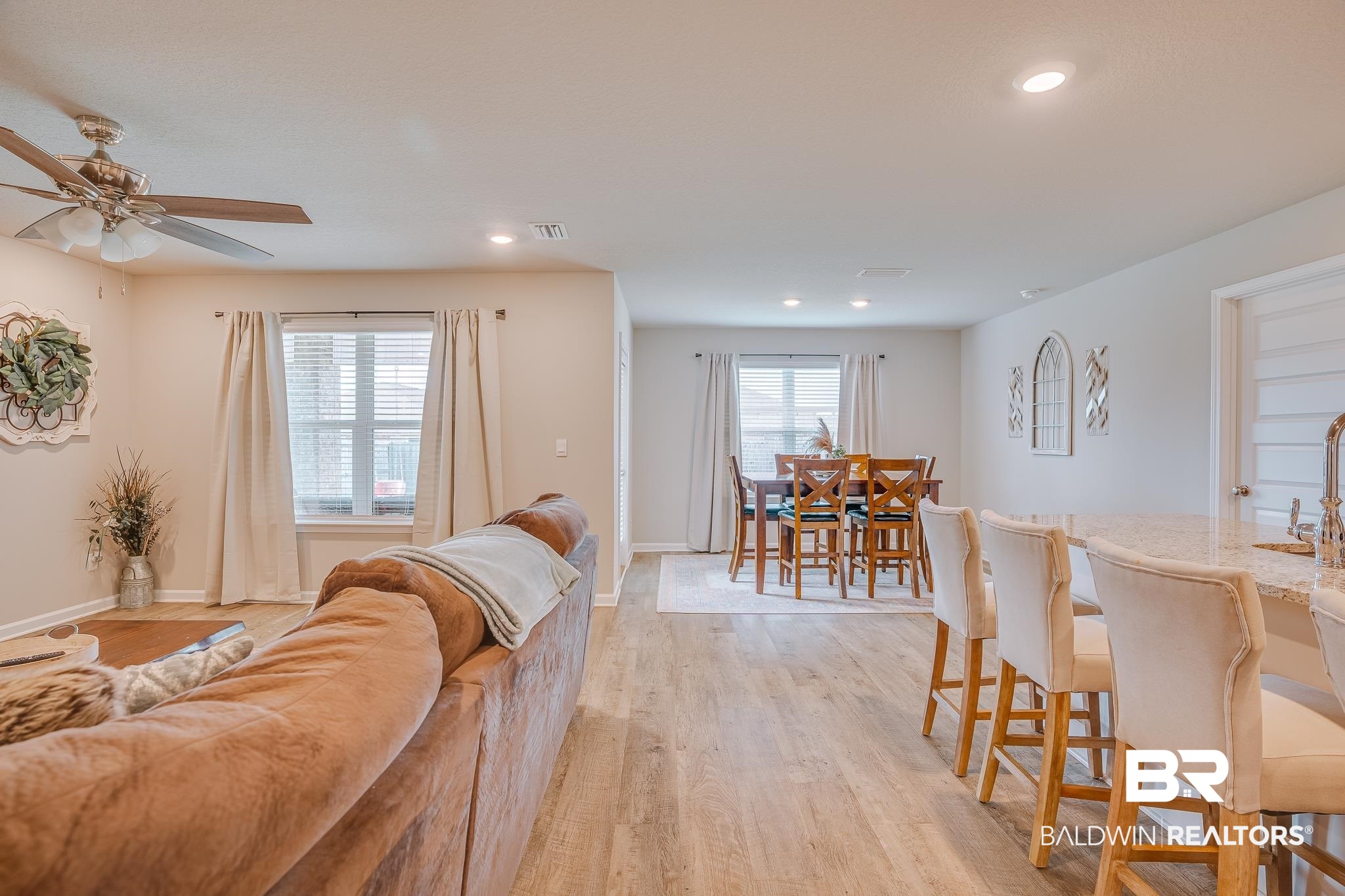 8242 Sycamore Way Semmes, AL 36575 - Photo 15 of 43 Living room with light wood finished floors, ceiling fan, and recessed lighting