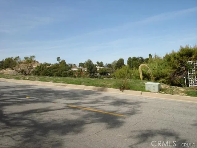 a view of a city street view with tall trees