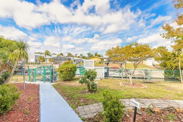 a view of a swimming pool with a yard
