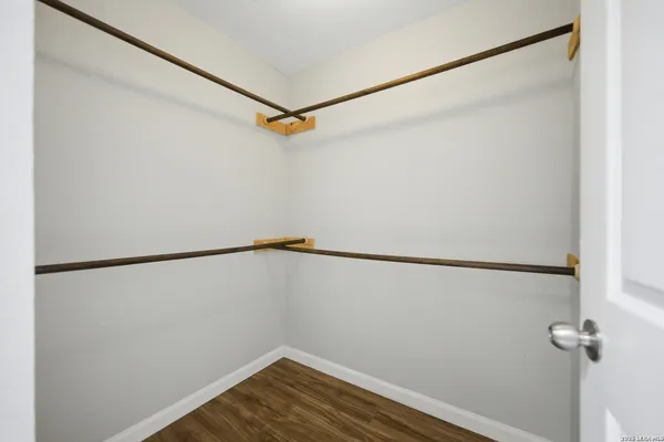 a view of small space with racks on the wall