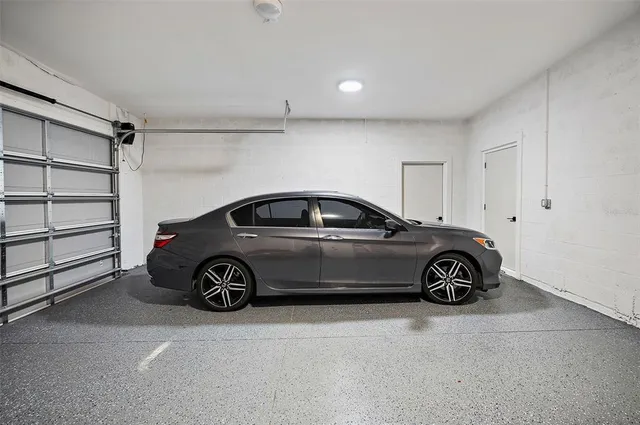 a car parked in a garage