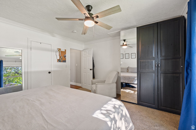 594 850 West Provo, UT 84601 - Photo 11 of 33 Room featuring a ceiling fan with integrated lighting, white walls, and crown molding