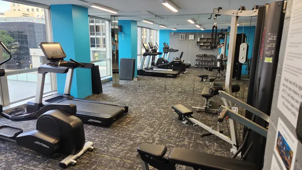 a view of a room with gym equipment
