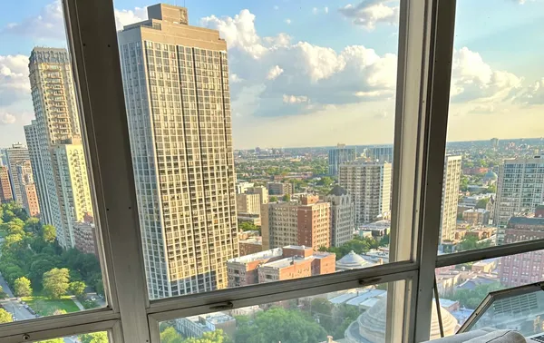 a view of a city from a window