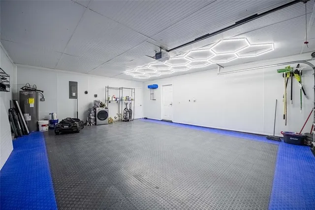 a view of a livingroom with gym equipment