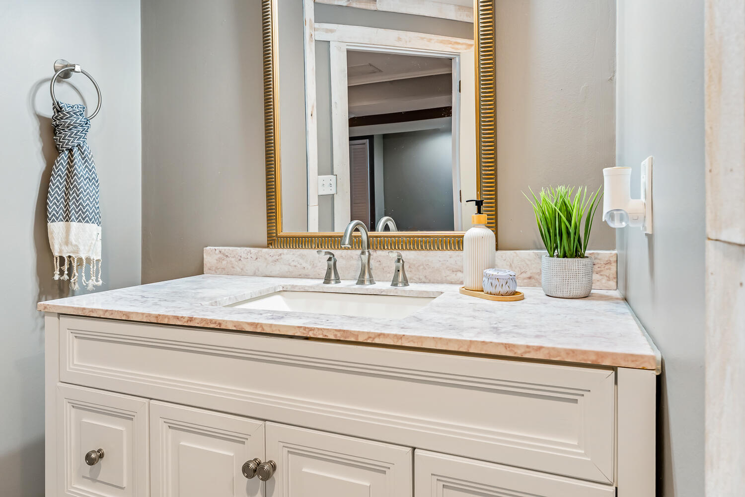 2725 West 127th Lane Crown Point, IN 46307 - Photo 40 of 51 a bathroom with a granite countertop sink and a mirror