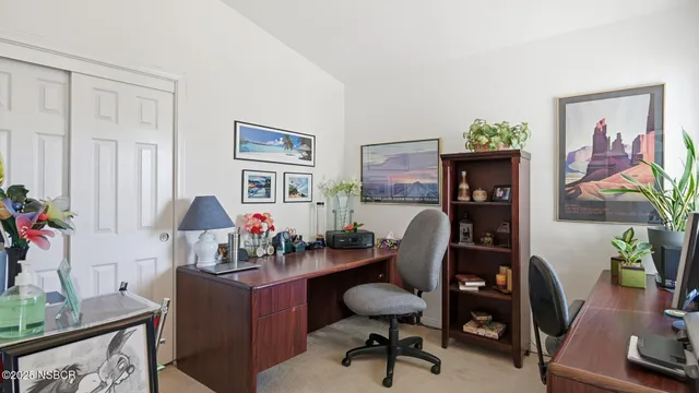 a room with furniture and a potted plant