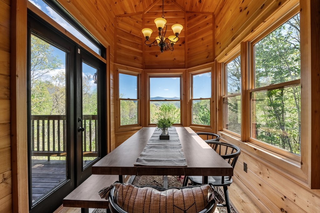 52 Whispering Lane Blue Ridge, GA 30513 - Photo 10 of 35 a view of a dining room with furniture large windows and wooden floor