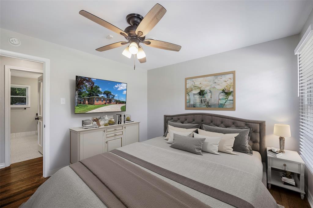 2323 Sutter Street Dallas, TX 75216 - Photo 24 of 30 Virtually staged Bedroom with dark wood-type flooring and ceiling fan