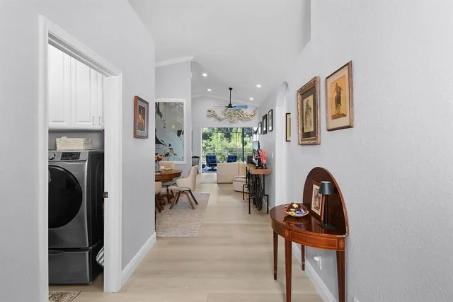 a view of a swimming pool with a patio