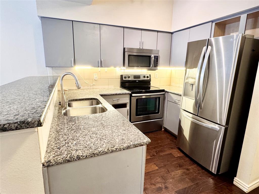 3102 Kings Road, Unit 2106 Dallas, TX 75219 - Photo 6 of 20 a kitchen with a refrigerator sink and microwave