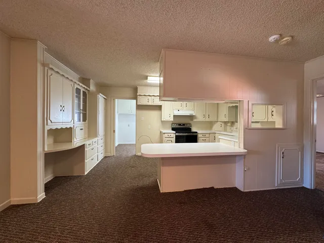 a view of kitchen with sink and refrigerator