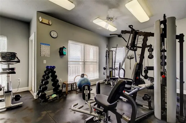 a view of a room with gym equipment