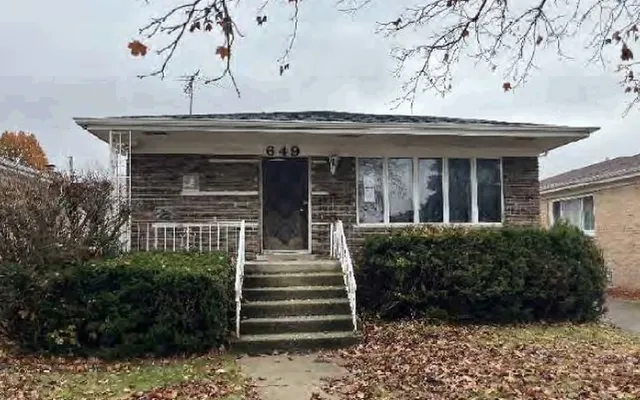 a front view of a house with plants