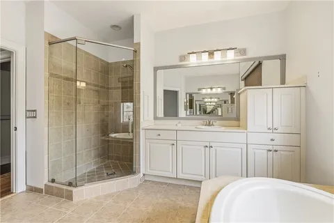 a view of a garden with a fountain