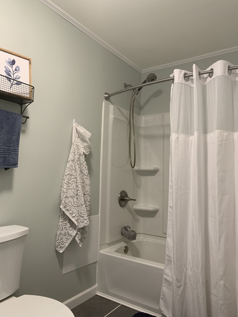 29060 Moose Range Road Sycamore, IL 60178 - Photo 16 of 28 a bathroom with a shower curtain and a toilet