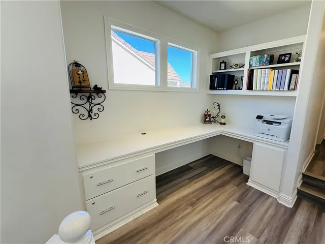 a hallway with cabinets