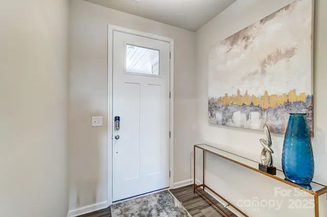 a view of a hallway with workspace