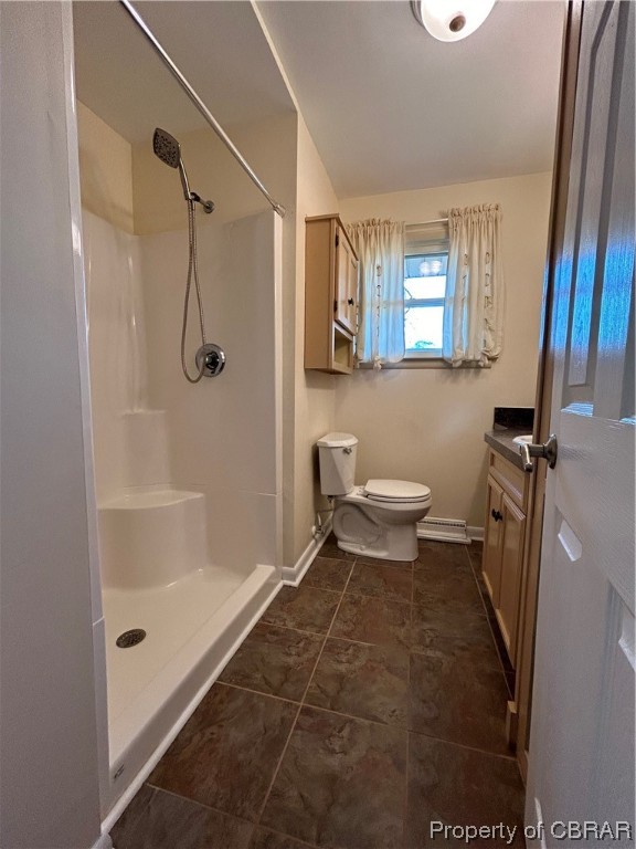 1489 Laurens Road Gloucester Point, VA 23062 - Photo 34 of 43 Bathroom featuring toilet, vanity, tile flooring, and walk in shower