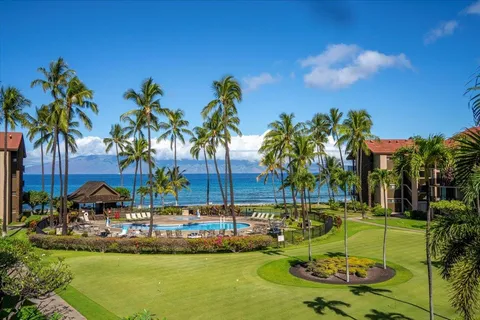 a view of a swimming pool and a yard