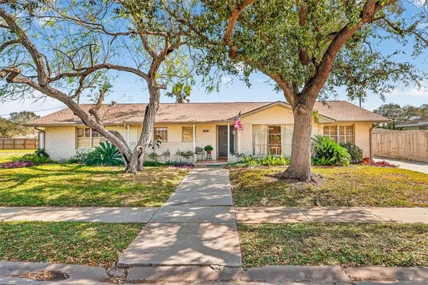 a tree in front of a white house