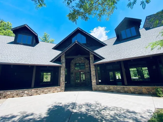 a view of backyard with large trees and plants