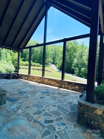 a view of a lake with a garden