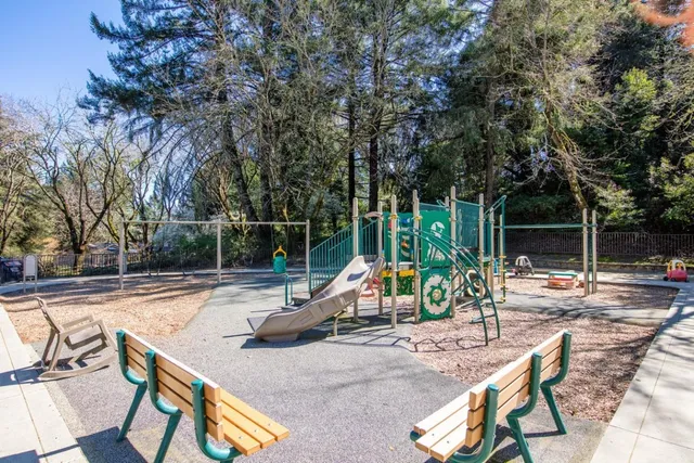 a view of a park with slide