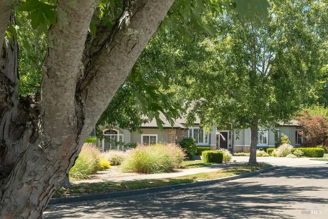 a view of a house with a patio and a yard
