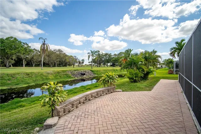 a view of a garden with a bench