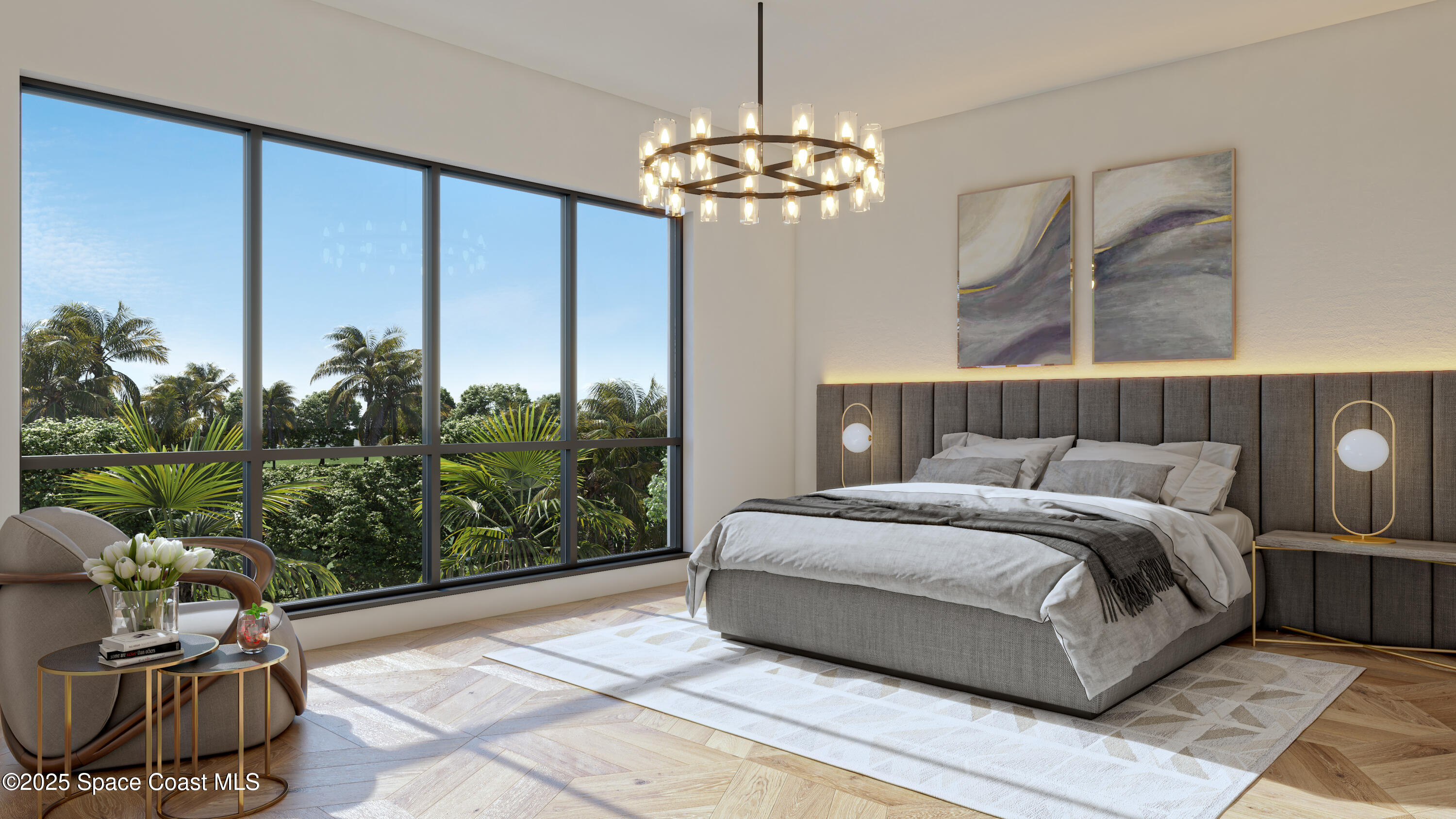 1455 N Highway, Unit 501 Indialantic, FL 32903 - Photo 11 of 27 a spacious bedroom with a bed and a chandelier