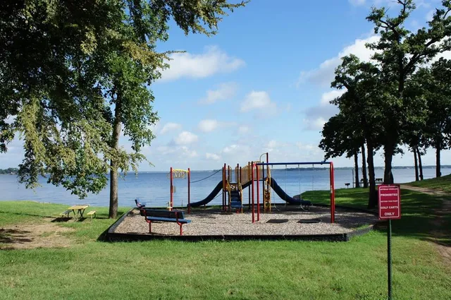 a view of a garden with a slide