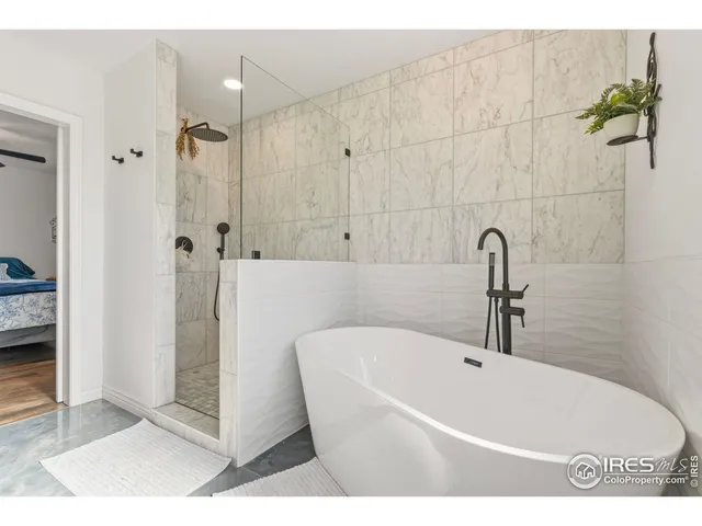 a bathroom with a bathtub and a shower
