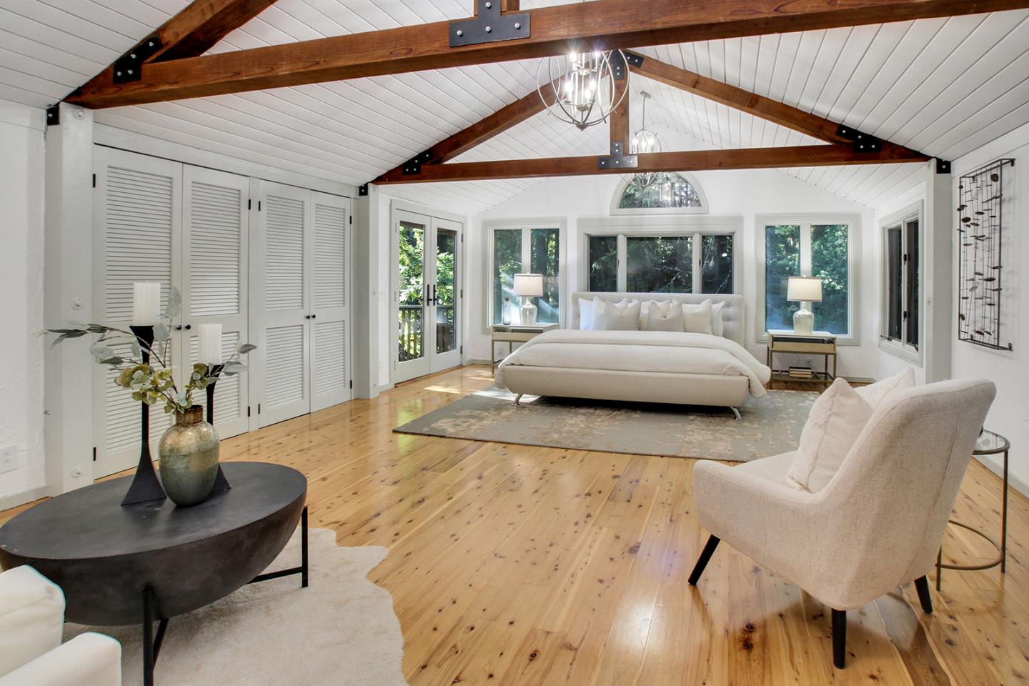 165 Old Ranch Road Woodside, CA 94062 - Photo 35 of 60 a living room with furniture and large windows