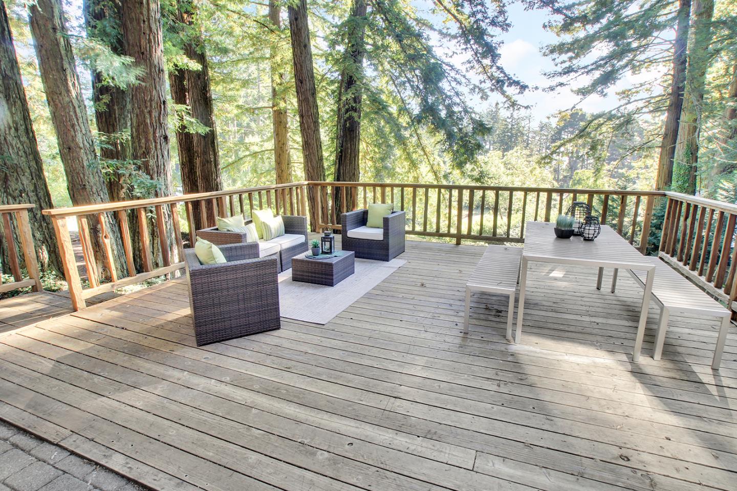 165 Old Ranch Road Woodside, CA 94062 - Photo 39 of 60 a view of deck with chairs and wooden floor