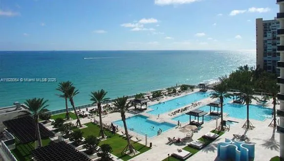 a view of a city and ocean view
