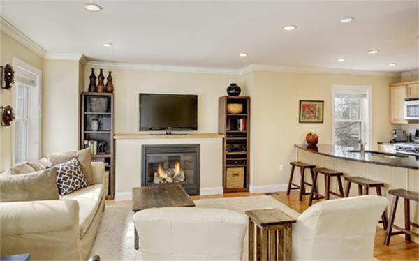 11 Whitney Street, Unit 11 Brookline, MA 02467 - Photo 3 of 20 a living room with furniture a flat screen tv and a fireplace
