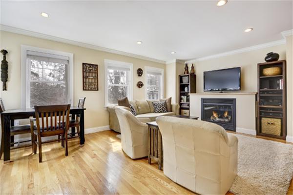 11 Whitney Street, Unit 11 Brookline, MA 02467 - Photo 5 of 20 a living room with furniture a flat screen tv and a fireplace