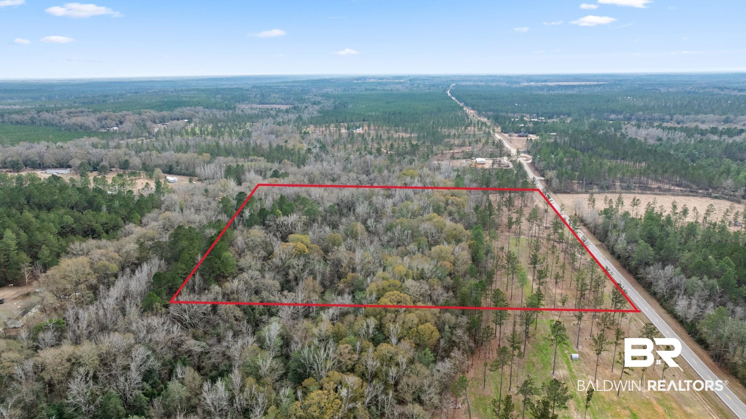0 Lottie Road Atmore, AL 36502 - Photo 6 of 17 View of property location featuring a heavily wooded area and property boundaries highlighted