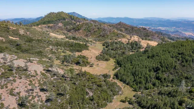 a view of a city with mountains in the background