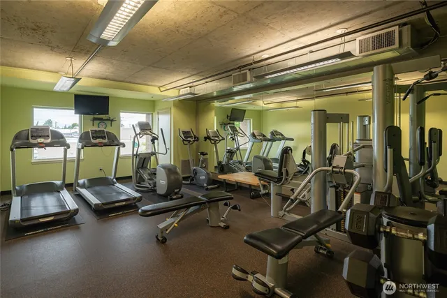 a view of a room with gym equipment