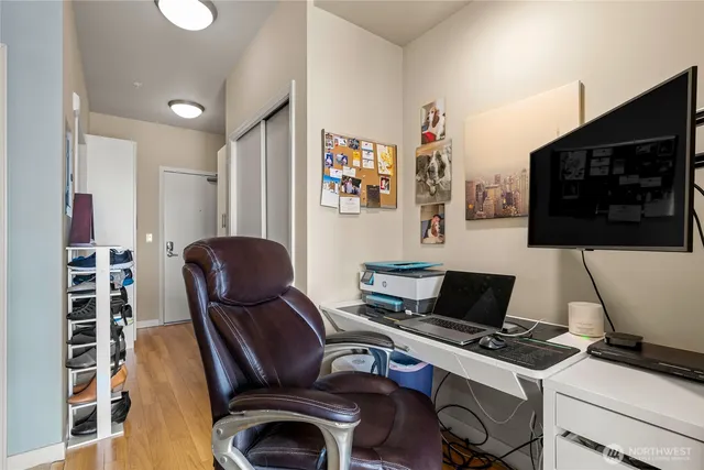 a workspace with furniture and couch