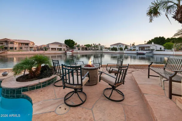 a view of a lake with a mountain