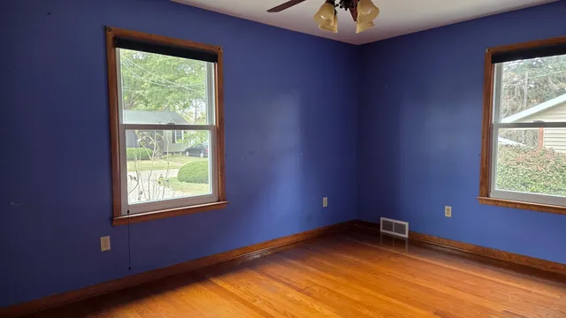 a view of a room with a window