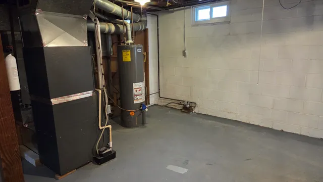 a utility room with fridge